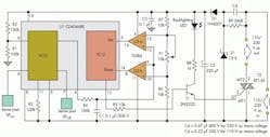 Based on a standard PLL IC, comparator, and triac, this circuit provides a low-cost capacitance touch switch for the ac line and is relatively insensitive to ambient temperature and dc-supply rail drift.