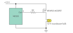 A CMOS TLC555 can&apos;t source enough current to charge the gate rapidly and was damaged by being connected directly to the gate (a 3500-pF capacitive load). But a bipolar NE555 with an added 82-&ohm; protective resistor drives the IRF4905 MOSFET safely and reliably.