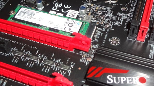 3. Samsung&apos;s 256 Gbyte SM951 M.2 module can plug into the M.2 socket on the Supermicro C7Z170-SQ motherboard.