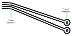 1. In this example, the narrow shielding between traces is properly secured to the board substrate. 1. In this example, the narrow shielding between traces is properly secured to the board substrate.
