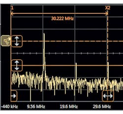 5. On this Keysight Infiniium S-Series oscilloscope, an FFT is measured with cursors. 5. On this Keysight Infiniium S-Series oscilloscope, an FFT is measured with cursors.