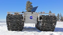 NASA tested a GROVER (Goddard Remotely Operated Vehicle for Exploration and Research) prototype, minus its solar panels, in January at an Idaho ski resort. The laptop was used for testing purposes and wasn&rsquo;t mounted on the final prototype. (courtesy of Gabriel Trisca, Boise State University)