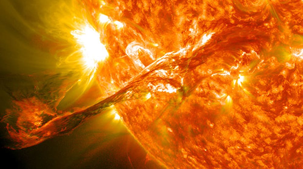 Solar flares can be particularly damaging, impacting everything from GPS signals to spacecraft. (Image courtesy of NASA)