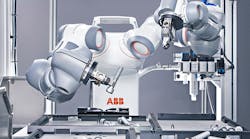 The YuMi dual-arm robot performs with enough accuracy to thread a needle. (Image courtesy of ABB)