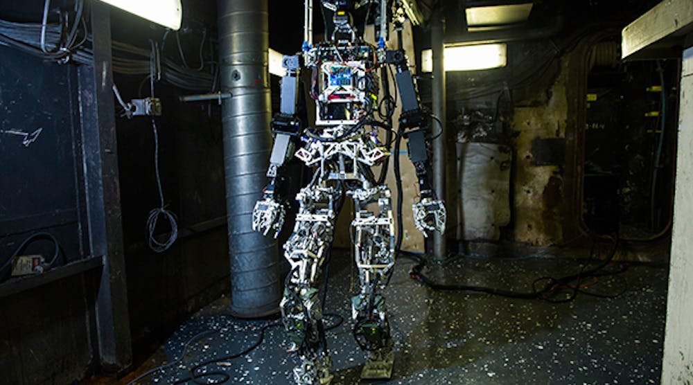 SAFFiR is a bipedal humanoid robot being developed to assist U.S. Navy sailors with damage control and inspection operations aboard naval vessels. (Photo courtesy of U.S. Navy/John F. Williams.)