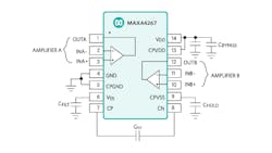 The lowpower MAX44267 operates from a single 45 to 15V power supply Images courtesy of Maxim Integrated The lowpower MAX44267 operates from a single 45 to 15V power supply Images courtesy of Maxim Integrated