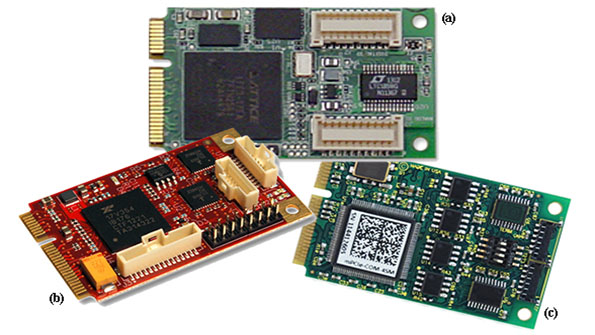 1 PCI Express Mini Cards are available from a variety of vendors including products such as Diamond SystemsrsquoDSMPEDAQ0804 Analog IO Module a Versalogicrsquos VLMPEeU2e SerialGPIO b and Accesiorsquos mPCIECOM4SM fourport RS232422485 card c