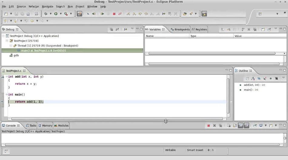 Undo Software&rsquo;s UndoDB can run on platforms like the Eclipse IDE. It looks like the conventional debugger but the stepping buttons give it away. They not only go forward, but backwards. (Image courtesy of Undo Software).