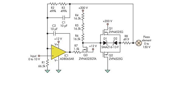 Specialized Circuit Drives 150-V Piezoelectric Motor Using Low-Voltage ...