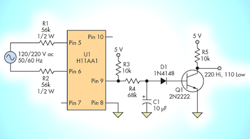 Isolated Circuit Digitally Indicates 120 220 V Line Voltage Electronic Design Isolated Circuit Digitally Indicates 120 220 V Line Voltage Electronic Design