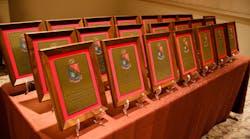 The plaques awarded to the 22 outstanding chapters of Eta Kappa Nu, the academic honor society associated with the IEEE. (Image courtesy of IEEE-HKN).