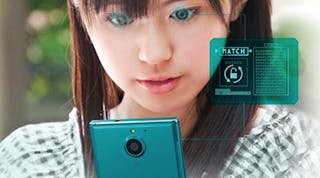 Because smartphones hold a large amount of personal information, manufacturers are investing in stronger security measures, such as fingerprint scans and iris scanning authentication. (Image courtesy of Fujitsu Limited).
