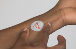 No larger than a postage stamp and as thin as a human hair these devices consist of an antenna and thinned nearfield communication chip mounted onto a stretchable adhesive Image courtesy of MC10 No larger than a postage stamp and as thin as a human hair these devices consist of an antenna and thinned nearfield communication chip mounted onto a stretchable adhesive Image courtesy of MC10