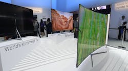 UltraHD televisions from Samsung Electronics on display earlier this year at the Consumer Electronics Show. These televisions need HDMI cables to stream high-definition video from Blu-ray players, cable boxes, and game consoles. (Image courtesy of Samsung).