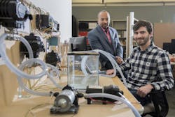 Raheem Beyah left associate chair in the Georgia Tech School of Electrical and Computer Engineering and David Formby a Georgia Tech PhD student created a model of a water treatment plant to highlight the potential of ransomware attacks on programmable logic controllers Image courtesy of Georgia Tech Raheem Beyah left associate chair in the Georgia Tech School of Electrical and Computer Engineering and David Formby a Georgia Tech PhD student created a model of a water treatment plant to highlight the potential of ransomware attacks on programmable logic controllers Image courtesy of Georgia Tech