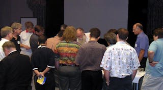 Bob Pease holding court at the Analog Seminar in 2003.