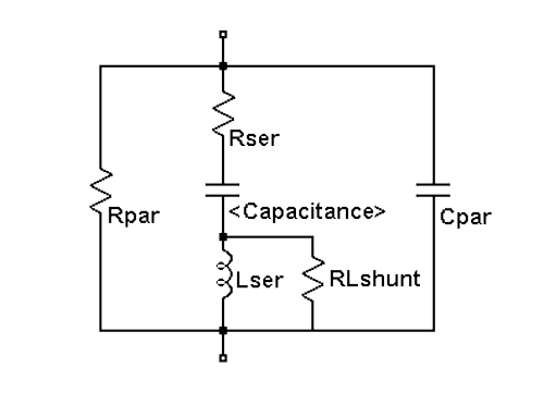 2. Capacitors have many stray elements, as is shown with this Spice equivalent circuit. The Lser and Rser in this schematic represent the equivalent series inductance (ESL) and equivalent series resistance (ESR). The Cpar, Rpar and RLshunt elements are usually negligible in most circuit applications.