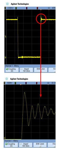1. A snubber network damps the ringing and overshoot due to fast switching of high currents. (Courtesy of Cirrus Logic) 1. A snubber network damps the ringing and overshoot due to fast switching of high currents. (Courtesy of Cirrus Logic)