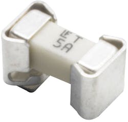 3. You can solder some surface-mount fuses right onto your PCB. This one has small clips that decouple the soldering heat from the fuse and provides for easy fuse replacement. (Courtesy of Littelfuse) 3. You can solder some surface-mount fuses right onto your PCB. This one has small clips that decouple the soldering heat from the fuse and provides for easy fuse replacement. (Courtesy of Littelfuse)