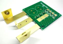 7. PCB manufacturers can laminate busbars into the PCB. (Courtesy of Taiyo Kogyo) 7. PCB manufacturers can laminate busbars into the PCB. (Courtesy of Taiyo Kogyo)