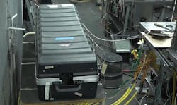 4. Part of the test setup at NASA Johnson Space Center Energy Systems Test Area (ESTA) shows the protective box enclosing the energy-laden calorimeter with internal cells that will undergo thermal runaway. (Source: NASA) 4. Part of the test setup at NASA Johnson Space Center Energy Systems Test Area (ESTA) shows the protective box enclosing the energy-laden calorimeter with internal cells that will undergo thermal runaway. (Source: NASA)