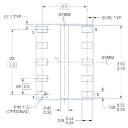 2. The package drawing of the TPSM265R1 shows how the package&rsquo;s pin spacing meets industry standards for the intended operating-voltage maximum value.