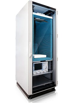 Shown is Rohde &amp; Schwarz&rsquo;s ATS800R rack-mount CATR system that performs OTA testing.