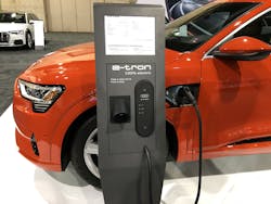 3. Audi's all-new e-tron features all-wheel drive, luxury seating, and dual charge ports. (Credit: Anwyn Goldberg) 3. Audi's all-new e-tron features all-wheel drive, luxury seating, and dual charge ports. (Credit: Anwyn Goldberg)