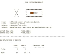 13. In this cell comparison layout, the difference in source nets will appear.