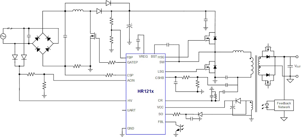 3. This is a typical application circuit of a PFC and LLC two-stage converter based on the HR121x.