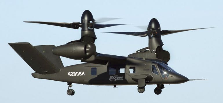 1. The Bell V280 Valor is one of the aircraft being considered by the U.S. Army as a next-generation rotary-wing aircraft, outfitted with SOSA-compatible electronic systems. (Courtesy of Bell Textron)