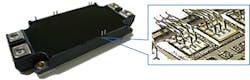 1. Modules that integrate SiC MOSFETs with SiC SBDs, such as that offered by Rohm, minimize switching loss caused by IGBT tail current and fast-recovery-diode (FRD) recovery loss. (Source: Rohm)