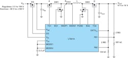 1. Pass-Thru regulator circuit utilizing Pass-Thru mode to eliminate EMI and switching losses while maximizing efficiency. This ciruit is built around the LT8210 with Pass-Thru operation configured for 8 to 16 V. 1. Pass-Thru regulator circuit utilizing Pass-Thru mode to eliminate EMI and switching losses while maximizing efficiency. This ciruit is built around the LT8210 with Pass-Thru operation configured for 8 to 16 V.