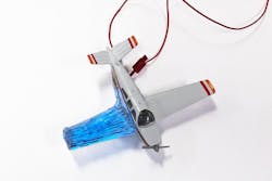 4. Using the 3D-based printing method developed by the MIT researchers, a structure such as this model-airplane wing could have both light emitters and light detectors embedded in the material. Therefore, it could, for example, continuously detect any micro-cracks as they begin to form. 4. Using the 3D-based printing method developed by the MIT researchers, a structure such as this model-airplane wing could have both light emitters and light detectors embedded in the material. Therefore, it could, for example, continuously detect any micro-cracks as they begin to form.