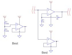3. The best way to deal with unused amplifiers is to bias the voltage follower at the midpoint of the common-mode input range. Another way is to just connect the voltage-follower input to another signal. 3. The best way to deal with unused amplifiers is to bias the voltage follower at the midpoint of the common-mode input range. Another way is to just connect the voltage-follower input to another signal.