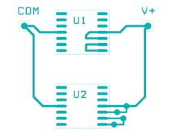 4. Be sure your schematic has pads or vias so that you can cut-and-jump the unused amplifier into the circuit. U1 would be very hard to hack on once the chip is soldered in. U2 has the connected traces, but not underneath the part; there are vias or pads to solder jumper wires to. Vias let you hack things on the backside, and give a place to mount through-hole resistors you might be hacking in.