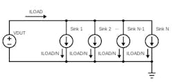 1. An array of N current-sink circuits is connected to a supply under test. 1. An array of N current-sink circuits is connected to a supply under test.