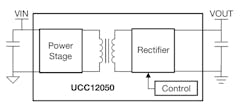 1. Texas Instruments&rsquo; UCC12050 dc-dc converter IC with an integrated transformer provides near ideal electrical isolation.