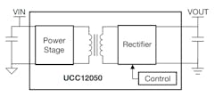 1. Texas Instruments’ UCC12050 dc-dc converter IC with an integrated transformer provides near ideal electrical isolation. 1. Texas Instruments’ UCC12050 dc-dc converter IC with an integrated transformer provides near ideal electrical isolation.