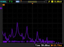 3. Dominant odd harmonics produced by the circuit in Figure 2 with 1N4148 diodes at 10 kHz (the fundamental has been nulled out by the analyzer). 3. Dominant odd harmonics produced by the circuit in Figure 2 with 1N4148 diodes at 10 kHz (the fundamental has been nulled out by the analyzer).