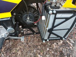 A close-up of the motor and battery. Note the swelling on several of the battery modules, caused by the unintended deep discharge incident before I bought it. A close-up of the motor and battery. Note the swelling on several of the battery modules, caused by the unintended deep discharge incident before I bought it.