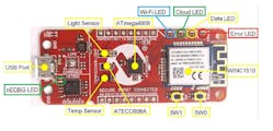 2. Shown are key elements of the AVR-IoT WG development board.