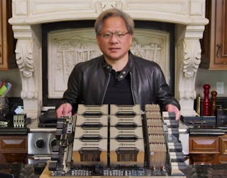 11. Nvidia&rsquo;s Jensen Huang just pulled this motherboard out of the oven. It has eight A100-based GPGPUs specifically designed for AI acceleration.
