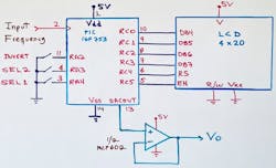 1. The PIC microcontroller is the center of this frequency-to-voltage converter.