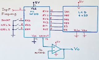 1. The PIC microcontroller is the center of this frequency-to-voltage converter.