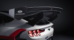 The rear wing on the Mustang helps keep the car glued to the road by providing 2,300 lb of downforce when going 160 mph, its top speed.