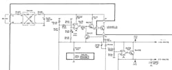 10. The +20-V power supply must work in order for the −20 V, +17 V, and −17 V supplies to work. Replacing U615, the LM741 op amp, with one from the signal chain fixed the power supply. (Courtesy of Tektronix) 10. The +20-V power supply must work in order for the −20 V, +17 V, and −17 V supplies to work. Replacing U615, the LM741 op amp, with one from the signal chain fixed the power supply. (Courtesy of Tektronix)