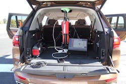 This test vehicle is outfitted with closed-course instrumentation. (Source: AAA) This test vehicle is outfitted with closed-course instrumentation. (Source: AAA)