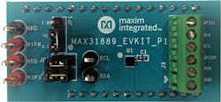 3. The MAX31889EVSYS# evaluation system consists of MAX32630FTHR microcontroller board and the MAX31889 EV kit board. It interfaces to a Windows-based PC and GUI for ease of configuration.