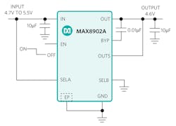 13. Low-noise LDO application diagram for 100-mV headroom minimum operation. 13. Low-noise LDO application diagram for 100-mV headroom minimum operation.